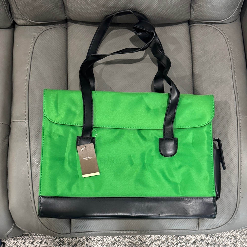 Merona Vibrant Green and Black Briefcase